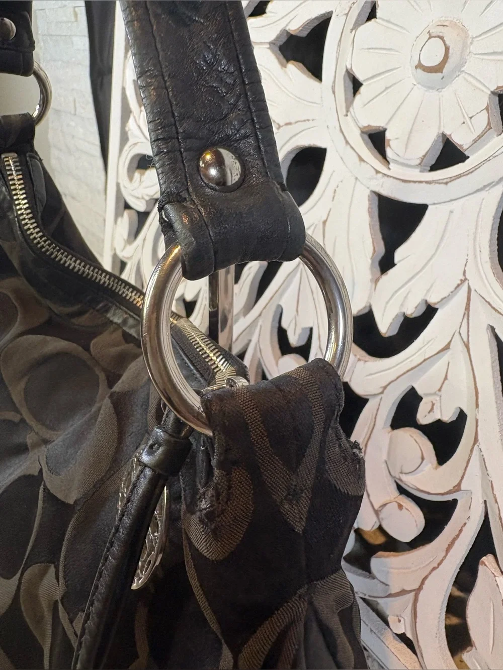 Coach #13642 Ali Signature Sateen Hobo Bag with Silver Charm